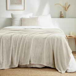 Plaid Et Jeté|EMINZA Plaid doux flanelle (220 x 240 cm) Didou grège Beige