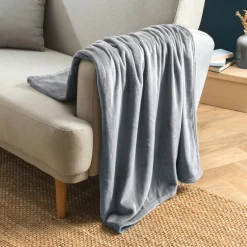 Plaid Et Jeté|EMINZA Plaid doux flanelle (130 x 180 cm) Didou Gris clair