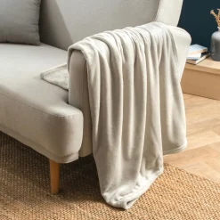 Plaid Et Jeté|EMINZA Plaid doux flanelle (125 x 150 cm) Didou grège Beige