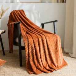 Plaid Et Jeté|EMINZA Plaid doux flanelle (125 x 150 cm) Zag Cuivre