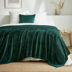 Plaid Et Jeté|EMINZA Plaid doux flanelle (180 x 230 cm) Zag Vert