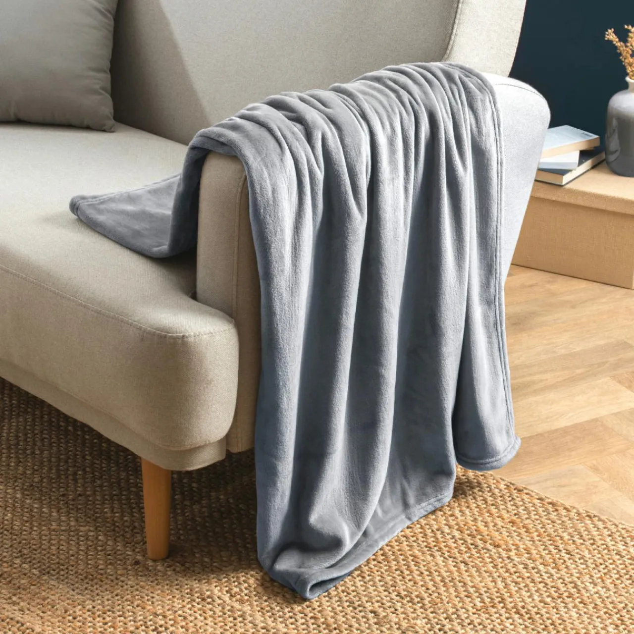 Plaid Et Jeté|EMINZA Plaid doux flanelle (125 x 150 cm) Didou Gris clair