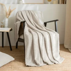 Plaid Et Jeté|EMINZA Plaid doux flanelle (125 x 150 cm) Zag Ecru