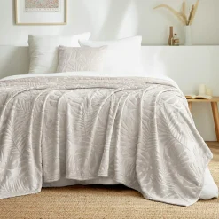 Plaid Et Jeté|EMINZA Plaid doux flanelle (220 x 240 cm) Flore Ecru