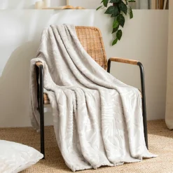 Plaid Et Jeté|EMINZA Plaid doux flanelle (125 x 150 cm) Flore Ecru