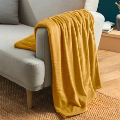 Plaid Et Jeté|EMINZA Plaid doux flanelle (125 x 150 cm) Didou Jaune moutarde