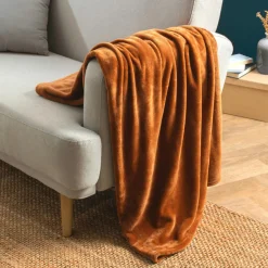 Plaid Et Jeté|EMINZA Plaid doux flanelle (130 x 180 cm) Didou Cuivre