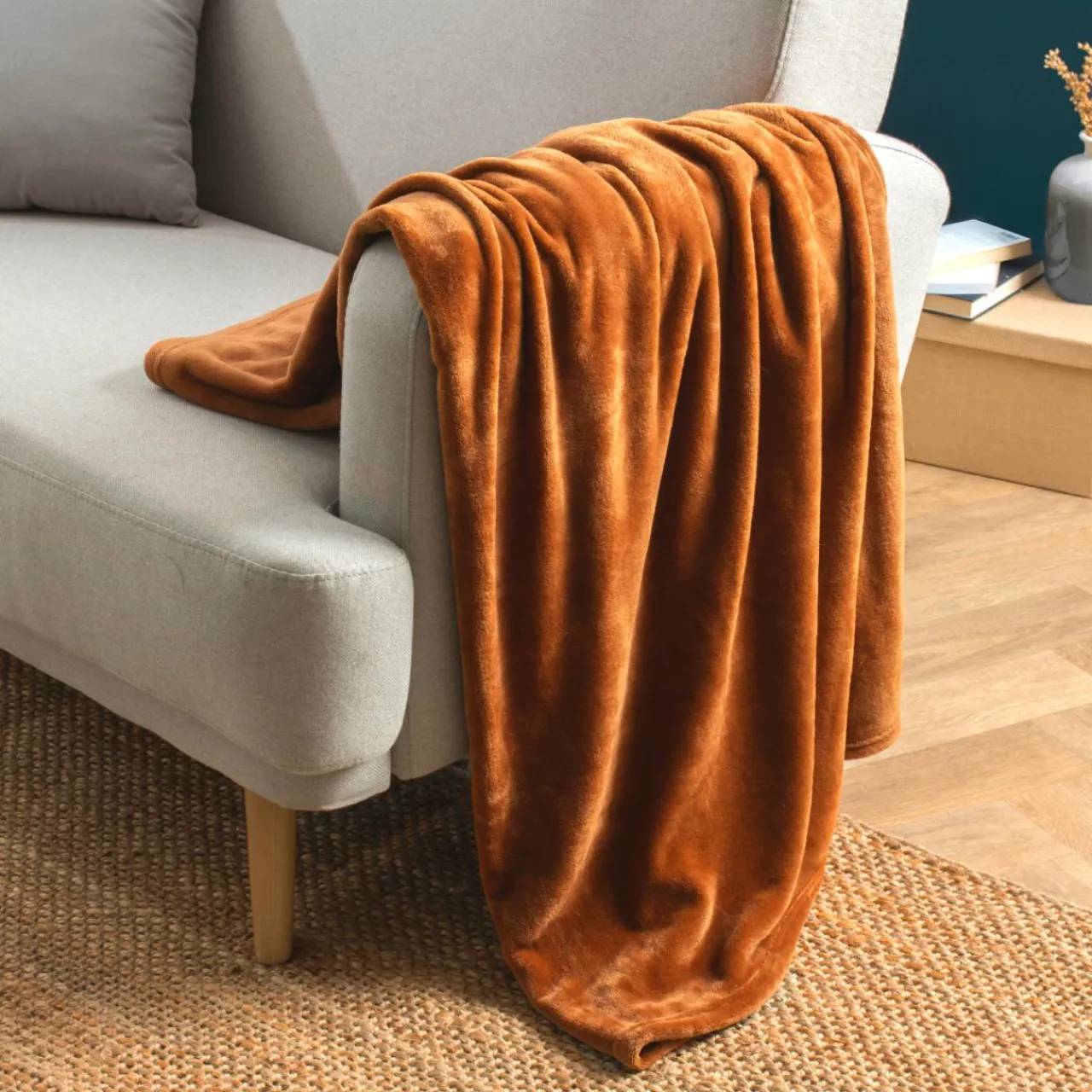 Plaid Et Jeté|EMINZA Plaid doux flanelle (130 x 180 cm) Didou Cuivre