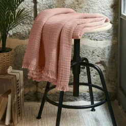 Plaid Et Jeté|Couvre-Lit Et Édredon|EMINZA Plaid gaze de coton (130 x 160 cm) Gaïa Rose Pêche