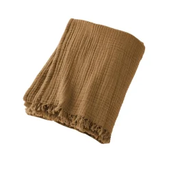 Plaid Et Jeté|Couvre-Lit Et Édredon|EMINZA Plaid gaze de coton (180 x 220 cm) Gaïa Camel