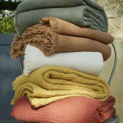 Plaid Et Jeté|Couvre-Lit Et Édredon|EMINZA Plaid gaze de coton (180 x 220 cm) Gaïa Camel