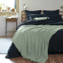 Plaid Et Jeté|Couvre-Lit Et Édredon|EMINZA Plaid gaze de coton (180 x 220 cm) Gaïa Vert Eucalyptus