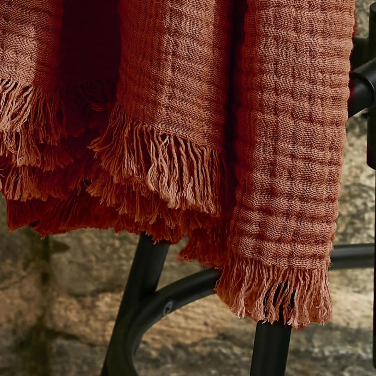 Plaid Et Jeté|Couvre-Lit Et Édredon|EMINZA Plaid gaze de coton (130 x 160 cm) Gaïa Terracotta