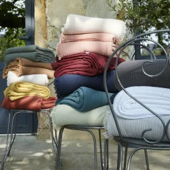 Plaid Et Jeté|Couvre-Lit Et Édredon|EMINZA Plaid gaze de coton (130 x 160 cm) Gaïa Rose poudré