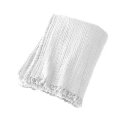 Plaid Et Jeté|Couvre-Lit Et Édredon|EMINZA Plaid gaze de coton (180 x 220 cm) Gaïa chantilly Blanc