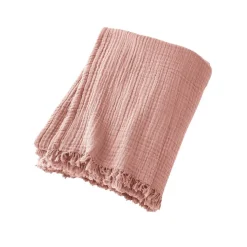 Plaid Et Jeté|Couvre-Lit Et Édredon|EMINZA Plaid gaze de coton (180 x 220 cm) Gaïa Rose Pêche