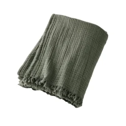 Plaid Et Jeté|Couvre-Lit Et Édredon|EMINZA Plaid gaze de coton (180 x 220 cm) Gaïa Vert romarin
