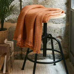 Plaid Et Jeté|EMINZA Plaid gaze de coton (130 x 160 cm) Gaïa Abricot