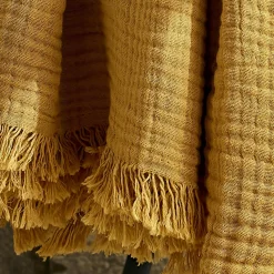 Plaid Et Jeté|Couvre-Lit Et Édredon|EMINZA Plaid gaze de coton (180 x 220 cm) Gaïa Jaune safran