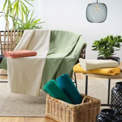 Plaid Et Jeté|Couvre-Lit Et Édredon|DOUCEUR D'INTERIEUR Plaid polycoton (220 x 240 cm) Lucile Bleu