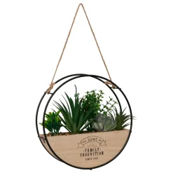 Plante Artificielle|Atmosphera, cru017dateur d'intu017drieur Plantes artificielles dans support en bois à suspendre (D20 cm) Family production Vert