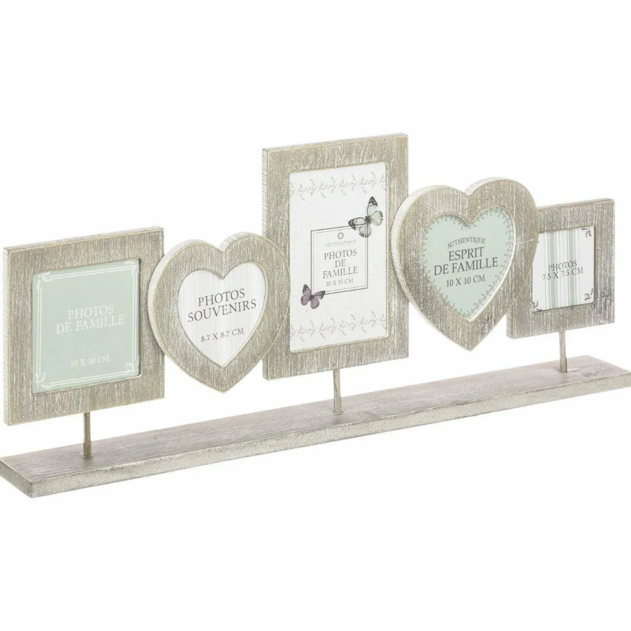 Objet Déco|ATMOSPHERA Pêle-mêle 5 photos en bois (H22 cm) Esprit Campagne Gris