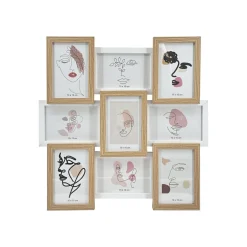 Toile, Cadre, Déco Murale|EMINZA Pêle-mêle mural 9 photos bois (H45 cm) Zola Beige