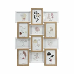 Toile, Cadre, Déco Murale|EMINZA Pêle-mêle mural 12 photos bois (H59 cm) Zola Beige