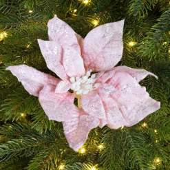 Décoration De Sapin|KAEMINGK Poinsettia de Noël Velours sur clip (D22 cm) Rose poudré