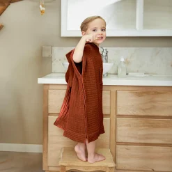 Coussin Et Plaid Enfant|Coussin Et Plaid Enfant|EMINZA Poncho de bain enfant gaze de coton 6/10 ans Gaïa Terracotta