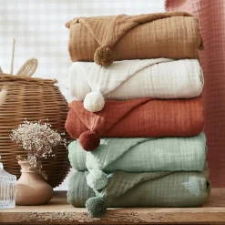 Coussin Et Plaid Enfant|Coussin Et Plaid Enfant|EMINZA Poncho de bain enfant gaze de coton 6/10 ans Gaïa Terracotta