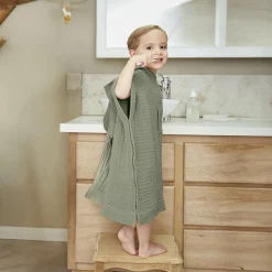 Coussin Et Plaid Enfant|Coussin Et Plaid Enfant|EMINZA Poncho de bain enfant gaze de coton 2/5 ans Gaïa Vert romarin