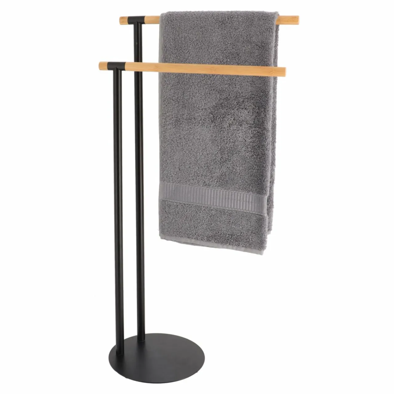 Rangement Salle De Bain|TENDANCE Porte serviette 2 barres (H77 cm) Bambou Noir