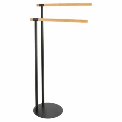 Rangement Salle De Bain|TENDANCE Porte serviette 2 barres (H77 cm) Bambou Noir
