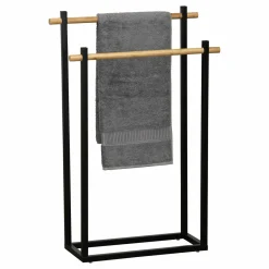 Rangement Salle De Bain|TENDANCE Porte serviette à poser 2 barres (H82 cm) Bambou Noir