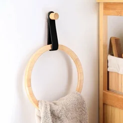 Rangement Salle De Bain|TENDANCE Porte serviette adhésif arrondi (D21 cm) Easy Chic Noir