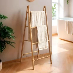 Rangement Salle De Bain|EMINZA Porte serviette pliable canne de bambou Echelle (H116 cm) Hanoï Naturel
