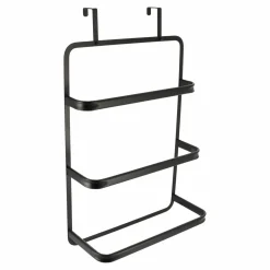 Rangement Salle De Bain|TENDANCE Porte serviette sur porte 3 barres (42 x H69 cm) Métal Noir