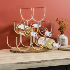 Range Bouteilles|EMINZA Pte-bouteilles bois et métal 6 emplacements (H30 cm) Théo Or