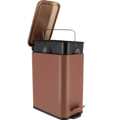 Accessoire Salle De Bain|TENDANCE Poubelle salle de bain métal et acacia Season color Ambre