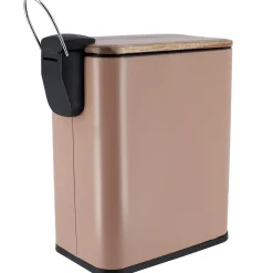 Accessoire Salle De Bain|TENDANCE Poubelle salle de bain métal et acacia Season color Caramel
