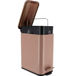 Accessoire Salle De Bain|TENDANCE Poubelle salle de bain métal et acacia Season color Caramel