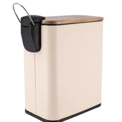 Accessoire Salle De Bain|TENDANCE Poubelle salle de bain métal et acacia Season color Beige