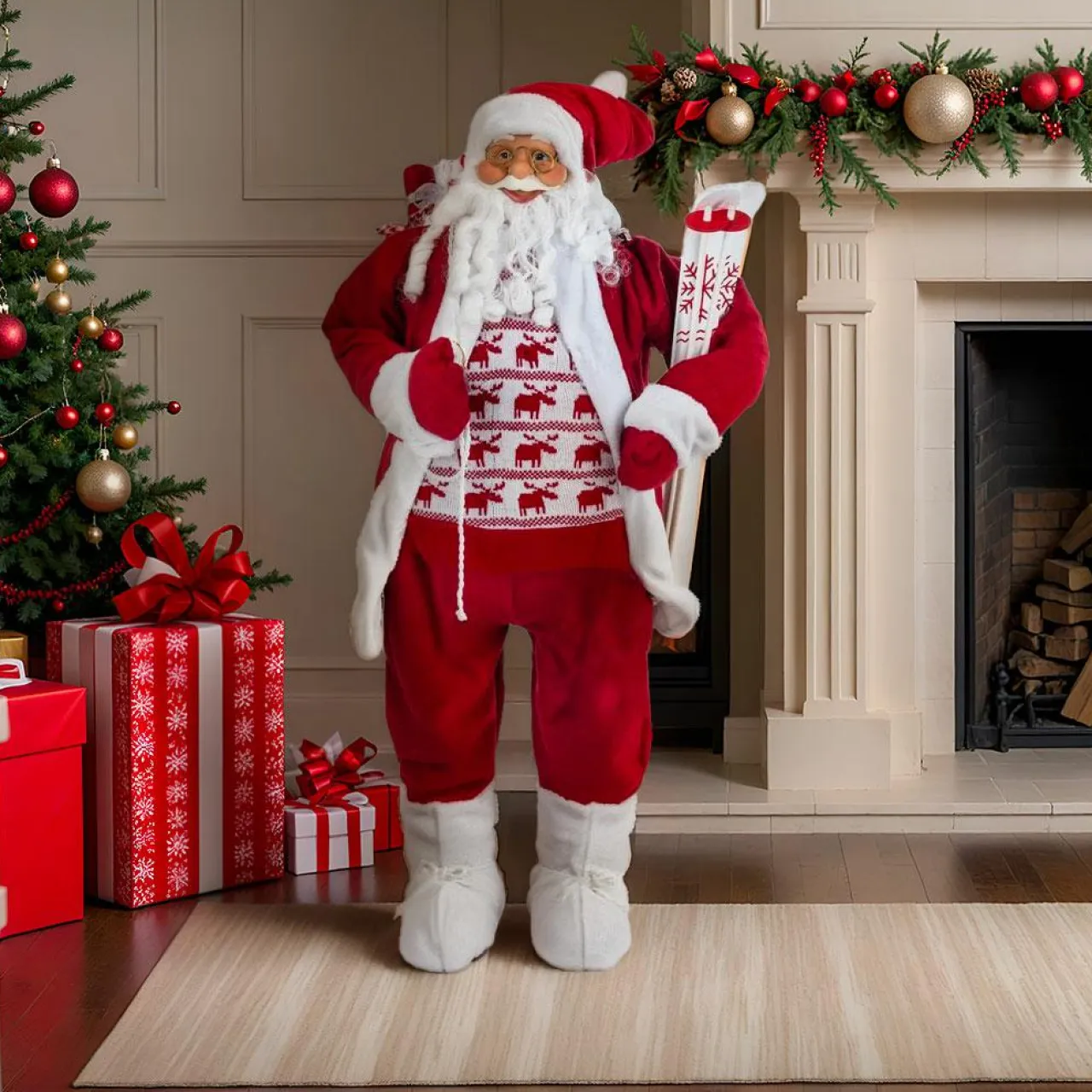 Personnage, Objet Grand Format|Père Noël, Animaux Et Personnage|Feeric Lights & Christmas Père Noël déco Traditionnel (H123 cm) Donatien Rouge