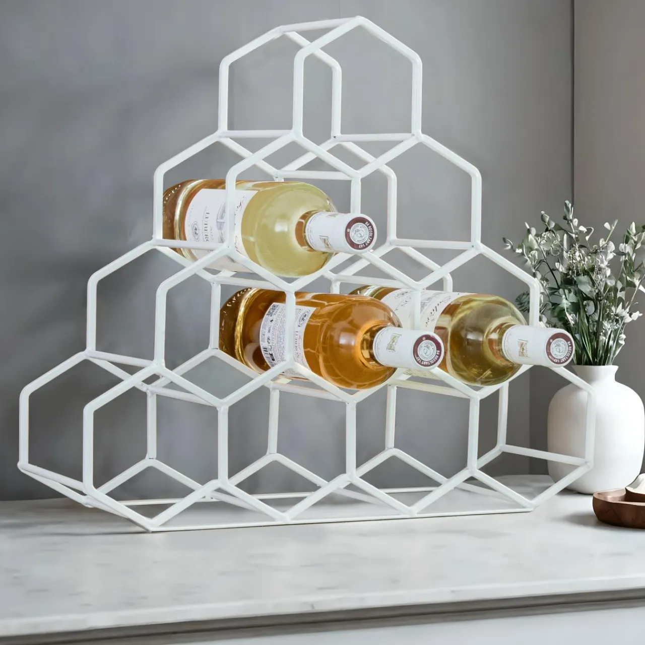 Range Bouteilles|EMINZA Range-bouteilles métal pyramide (H38 cm) Malo Blanc