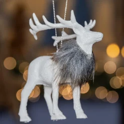 Décoration De Sapin|KAEMINGK Renne à suspendre (H15 cm) Marius Blanc