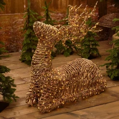 Père Noël, Animaux Et Personnage|Déco Et Objet Lumineux|EMINZA Renne lumineux 630 Led (H88 cm) Stan résine tressée Brun et Blanc chaud Marron