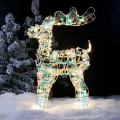 Père Noël, Animaux Et Personnage|Déco Et Objet Lumineux|KAEMINGK Renne lumineux à piles 50 LED (H50 cm) Ice Blanc froid Blanc irisé