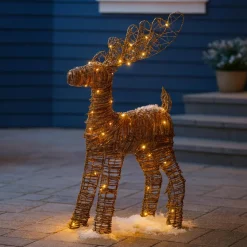 Père Noël, Animaux Et Personnage|Déco Et Objet De Noël|KAEMINGK Renne lumineux à piles 50 Micro LED (H55 cm) Rotin Brun/blanc chaud Naturel