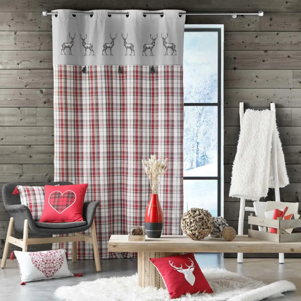 Rideau|EMINZA Rideau coton (140 x 240 cm) Megeve Rouge